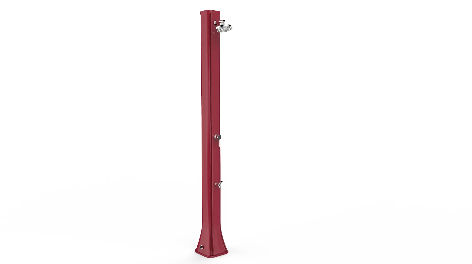 Doccia solare rossa per esterno, design moderno, ideale per piscina e giardino, atmosfera accogliente