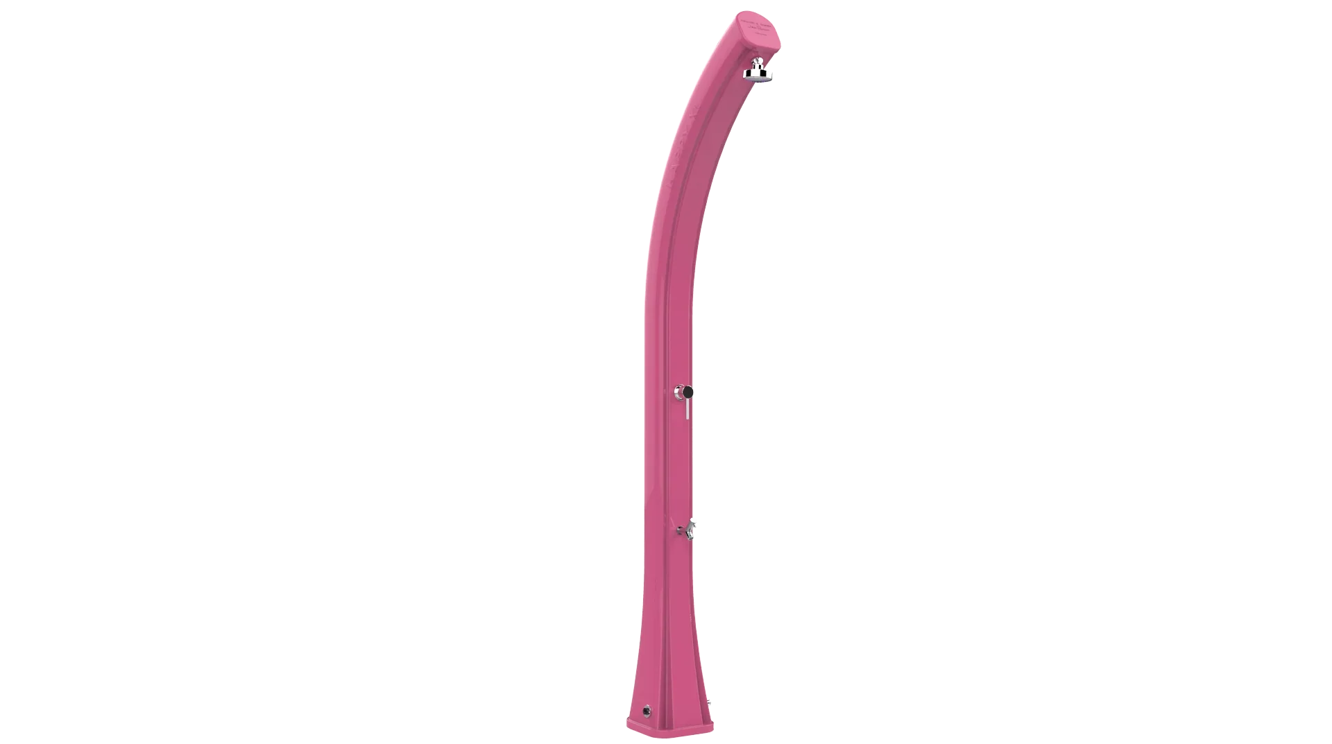 Doccia solare rosa da esterno per piscina e giardino, design moderno a colonna curva.