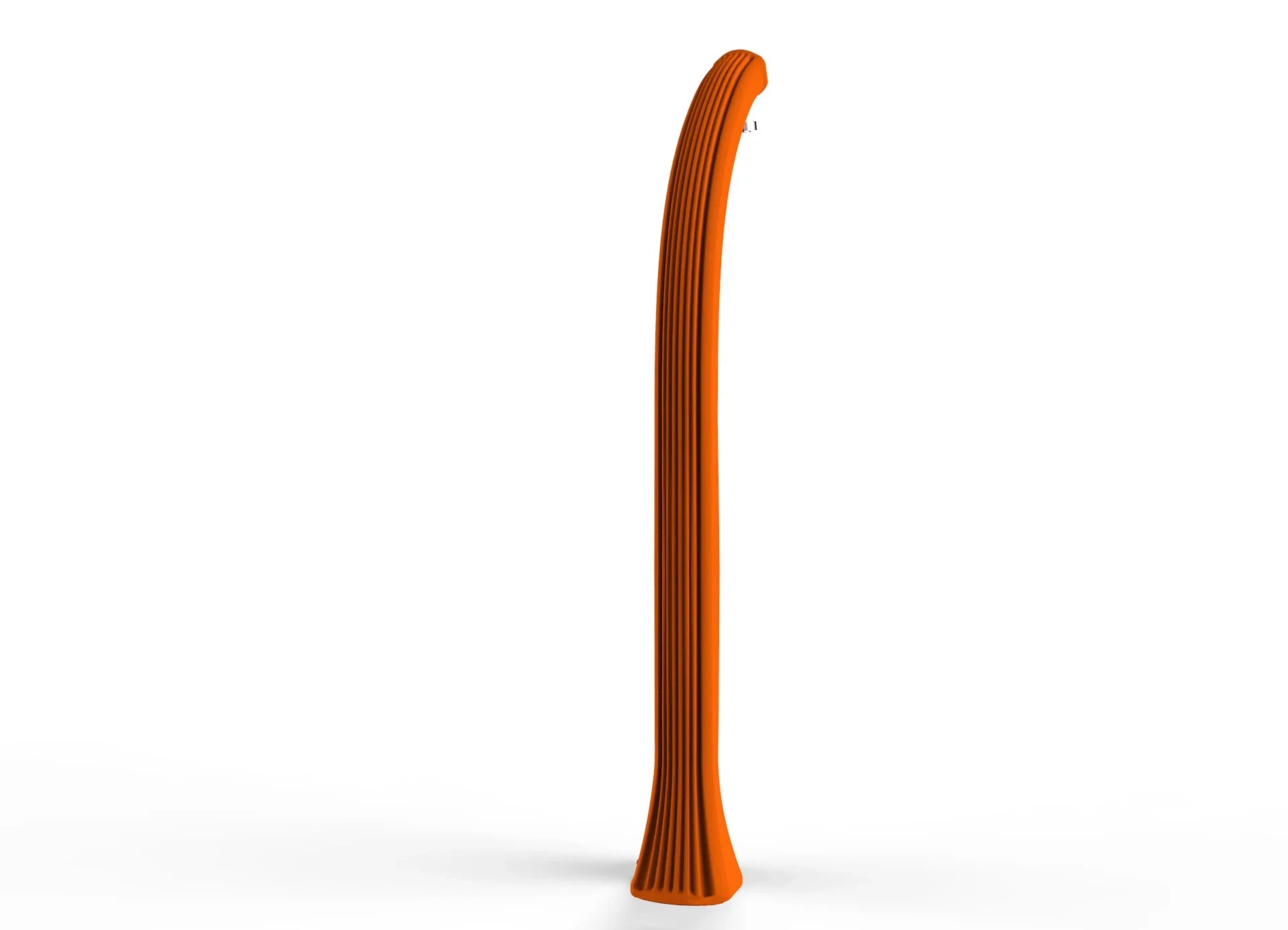 Doccia solare arancione per piscina e giardino dal design moderno, vista laterale.