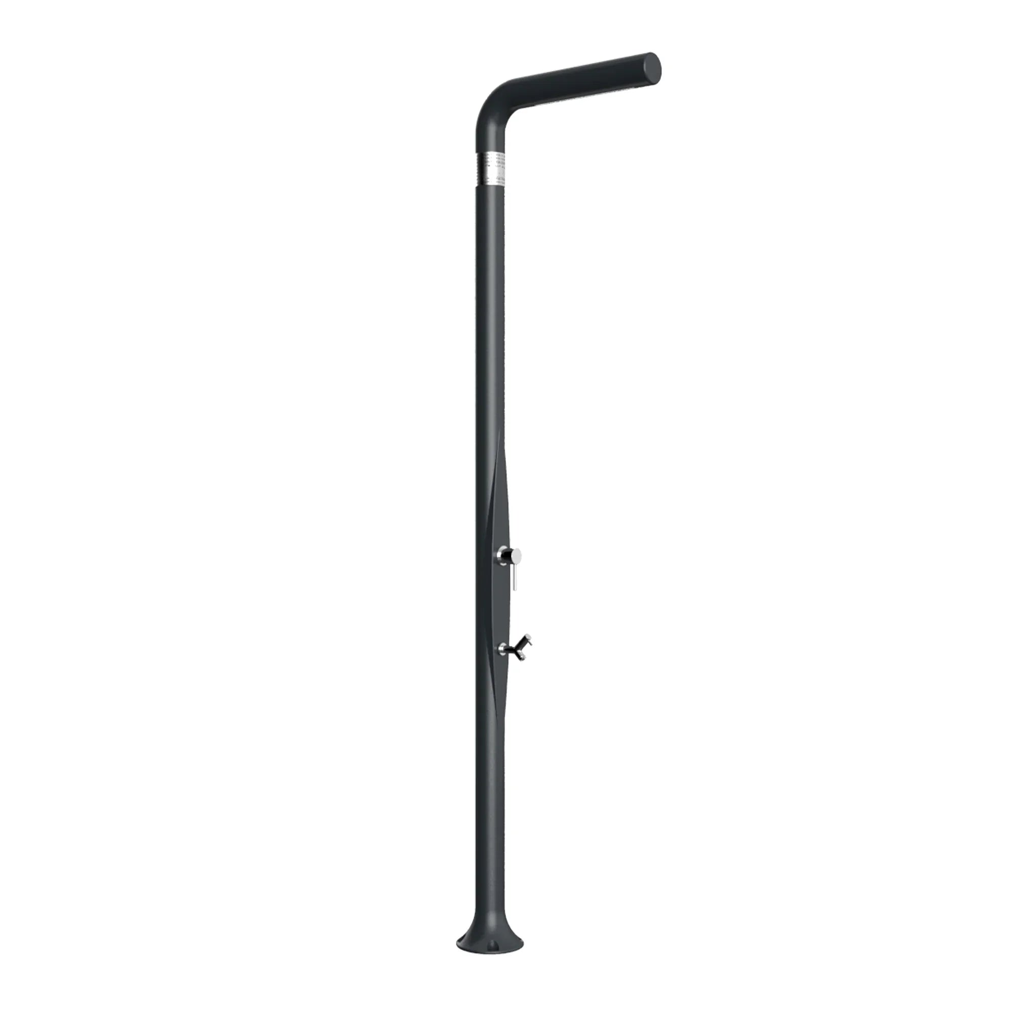 Doccia solare da esterno nera per piscina e giardino, design moderno in metallo