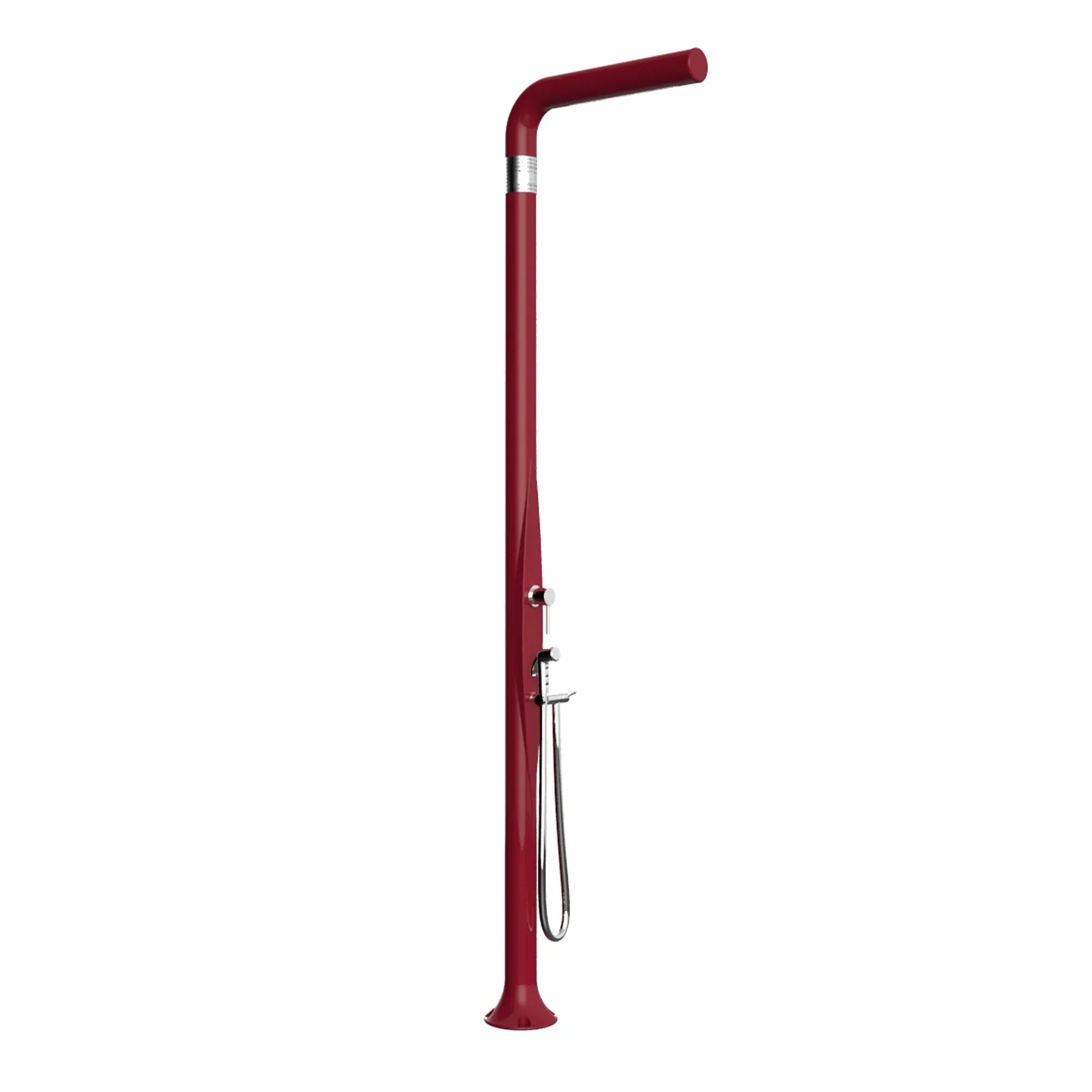 Doccia solare da esterno rossa per piscina e giardino, design moderno, acqua calda