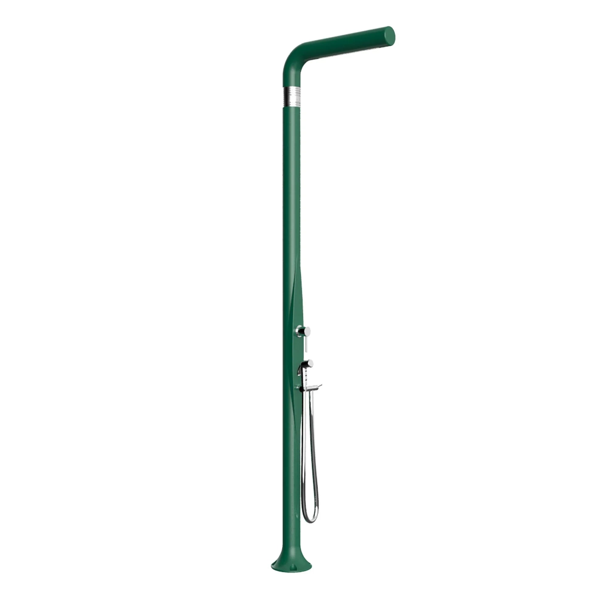 Doccia solare verde da esterno per piscina e giardino con design moderno e miscelatore